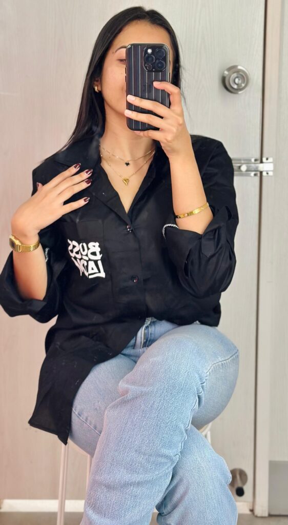 Black cotton full sleeves shirt for women