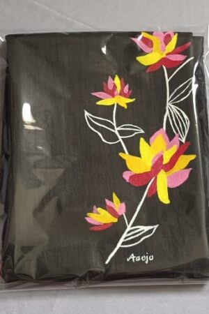 Flora Black hand-painted blouse fabric