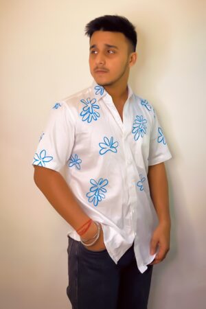 White cotton half sleeves shirt for men