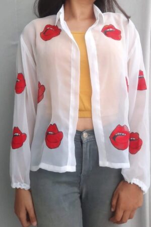 Hot Pink Lip Black Shrug For Girls